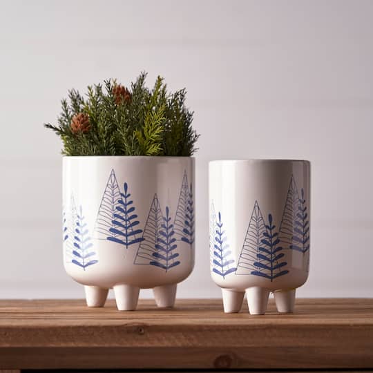 6" Modern Pine Tree Dolomite Planter with Legs, 2ct.